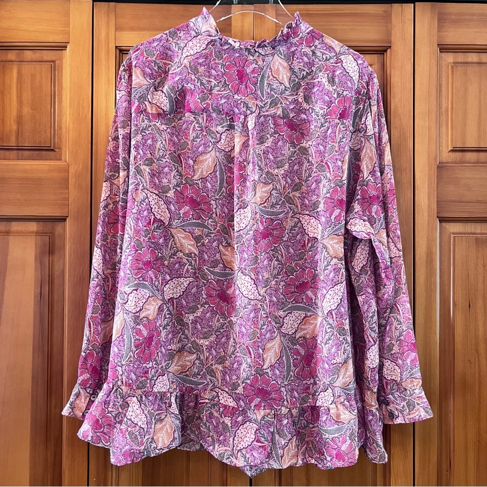 LOGO by Lori Goldstein Pink Pleated Blouse with Mandarin Collar - Picture 9 of 10